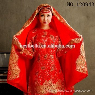 Tamanho maior manga árabe manga comprida Gelinlik turco muçulmano vermelho hijab vestido de noiva